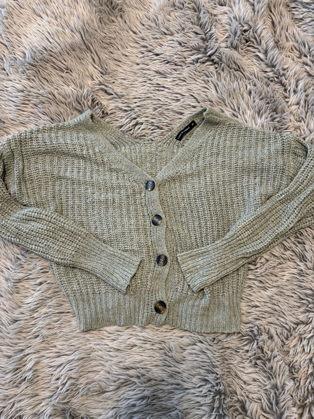moon & madison Sage Green Ribbed Button Cardigan